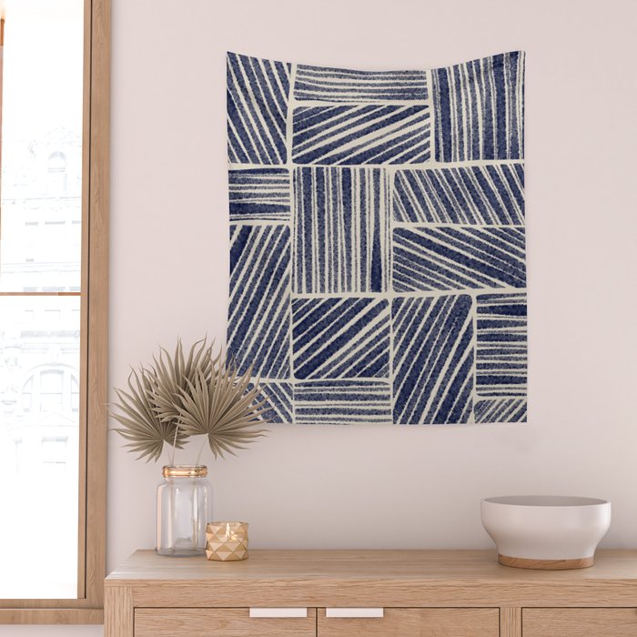 Navy Blue Striped Pattern #3 Wall Tapestry Gallery Image 2
