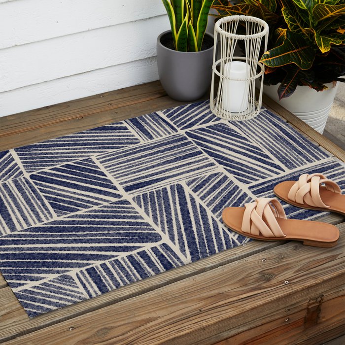 Navy Blue Striped Pattern #3 Outdoor Rug Gallery Image 2
