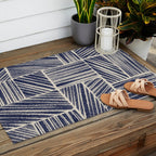 Navy Blue Striped Pattern #3 Outdoor Rug Gallery Image 2