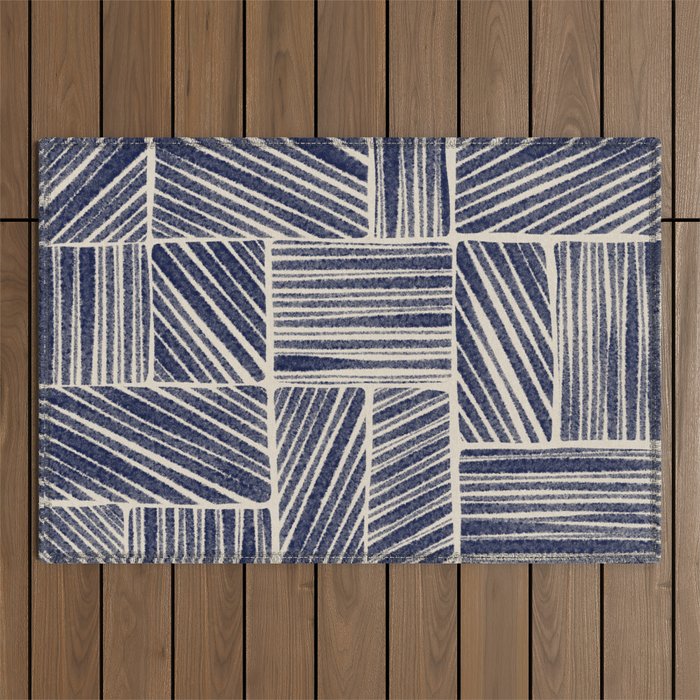 Navy Blue Striped Pattern #3 Outdoor Rug Gallery Image 1