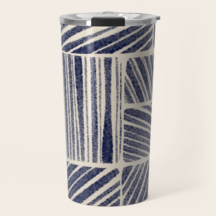 Navy Blue Striped Pattern #3 Travel Mug Gallery Image 1