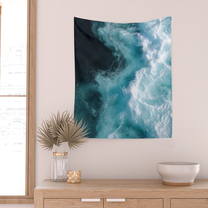 Breaking Waves - Aerial Ocean Print Wall Tapestry Gallery Image 2