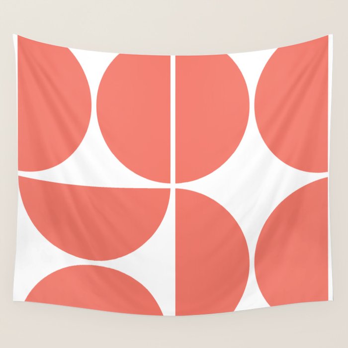 Mid Century Modern Living Coral Square Wall Tapestry Gallery Image 1