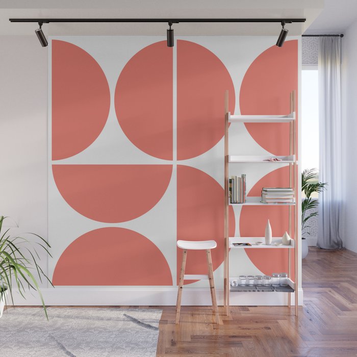 Mid Century Modern Living Coral Square Wall Mural Gallery Image 1