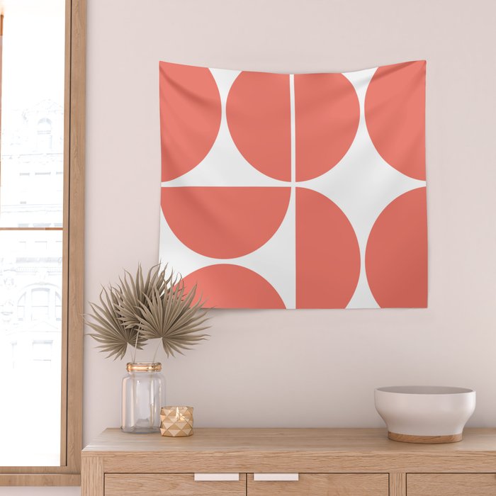 Mid Century Modern Living Coral Square Wall Tapestry Gallery Image 2