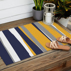 Stripes Abstract, Yellow, Grey, Navy Outdoor Rug Gallery Image 2