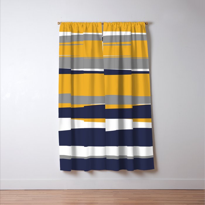 Stripes Abstract, Yellow, Grey, Navy Window Curtain Gallery Image 3