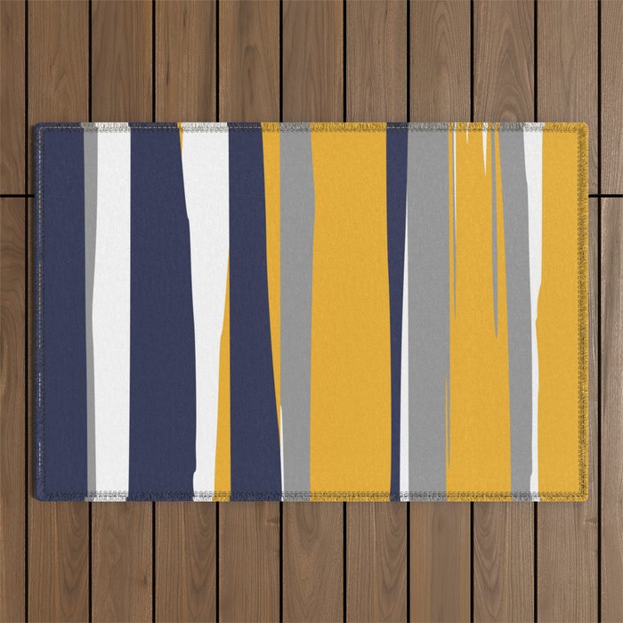 Stripes Abstract, Yellow, Grey, Navy Outdoor Rug Gallery Image 1