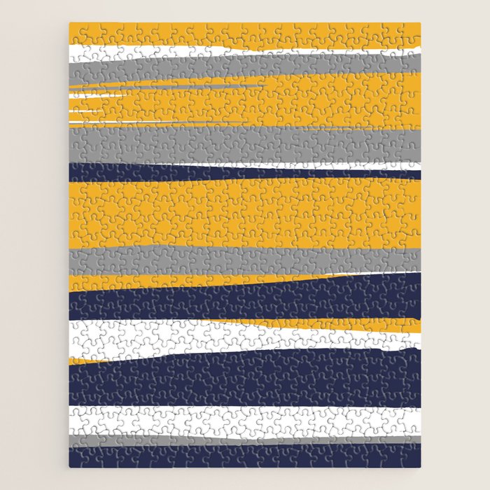 Stripes Abstract, Yellow, Grey, Navy Jigsaw Puzzle Gallery Image 1