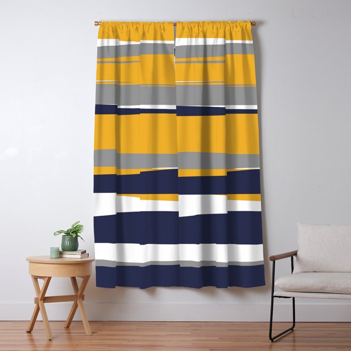 Stripes Abstract, Yellow, Grey, Navy Window Curtain Gallery Image 1