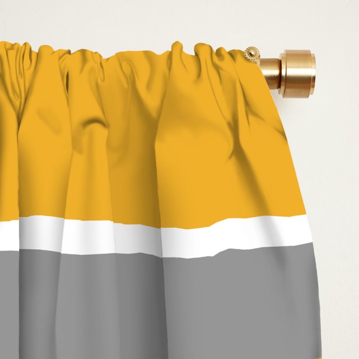 Stripes Abstract, Yellow, Grey, Navy Window Curtain Gallery Image 2