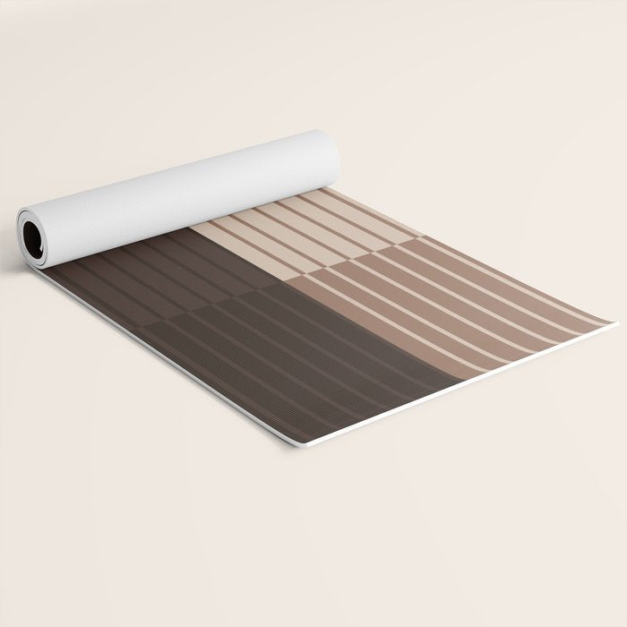 Color Block Line Abstract LXXXI Mocha Coffee Yoga Mat Gallery Image 2