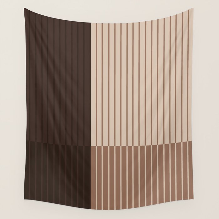 Color Block Line Abstract LXXXI Mocha Coffee Wall Tapestry Gallery Image 4