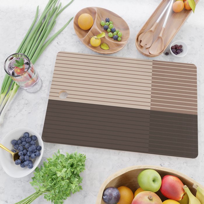 Color Block Line Abstract LXXXI Mocha Coffee Cutting Board Gallery Image 2