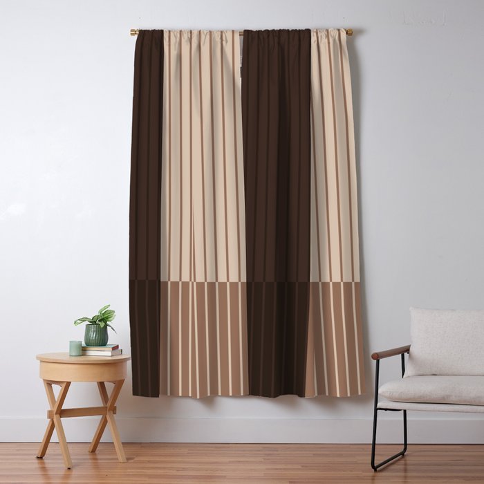 Color Block Line Abstract LXXXI Mocha Coffee Window Curtain Gallery Image 5