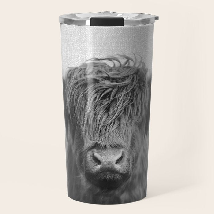 Highland Cow - Black & White Travel Mug Gallery Image 1
