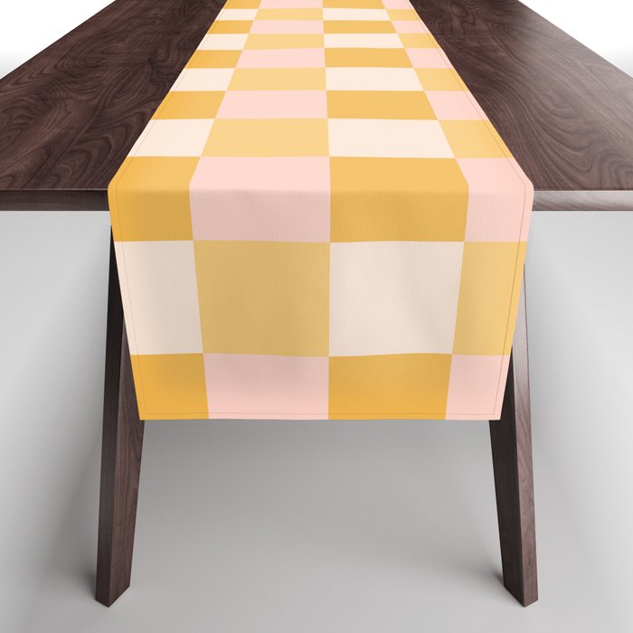 Yellow and peachy pink checks Table Runner Gallery Image 1