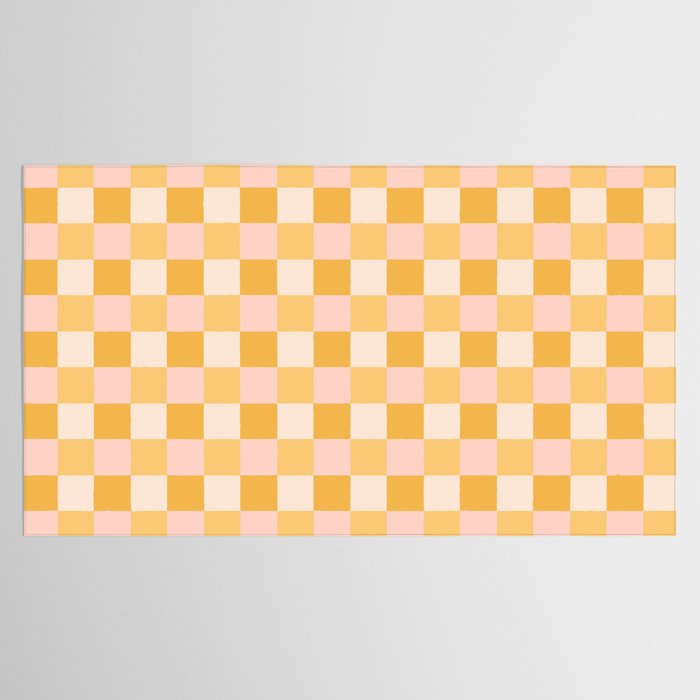 Yellow and peachy pink checks Tablecloth Gallery Image 2