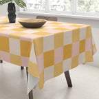 Yellow and peachy pink checks Tablecloth Gallery Image 3