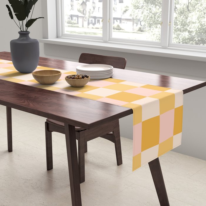 Yellow and peachy pink checks Table Runner Gallery Image 2