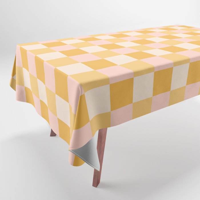 Yellow and peachy pink checks Tablecloth Gallery Image 1