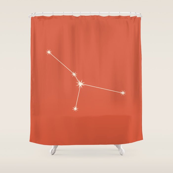 Cancer Zodiac Star Constellation Line Art Coral Red Shower Curtain Gallery Image 1
