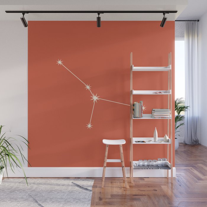 Cancer Zodiac Star Constellation Line Art Coral Red Wall Mural Gallery Image 1