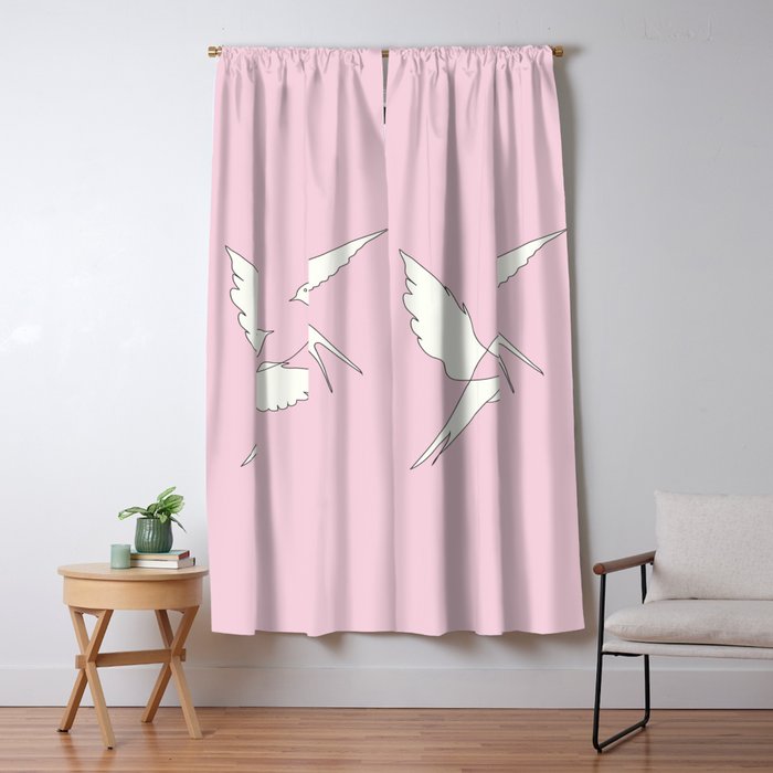 Two Swallows Line Art Window Curtain Gallery Image 1