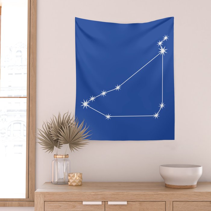 Capricorn Zodiac Star Constellation Line Art Vibrant Blue Wall Tapestry Gallery Image 2