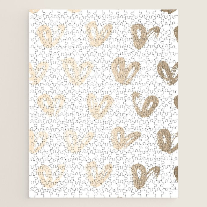 Luxe Gold Hearts on White Jigsaw Puzzle Gallery Image 1