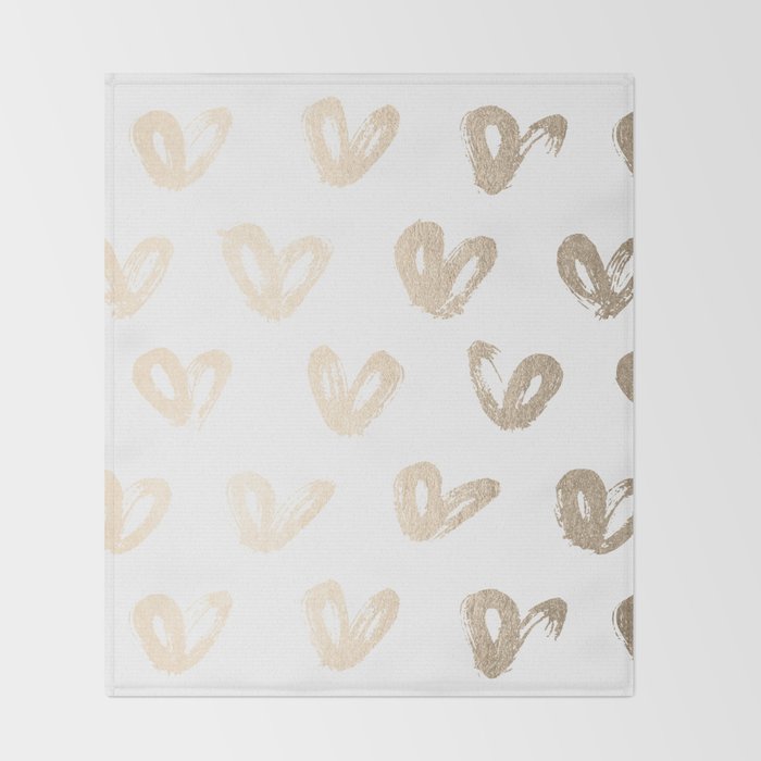 Luxe Gold Hearts on White Throw Blanket Gallery Image 2