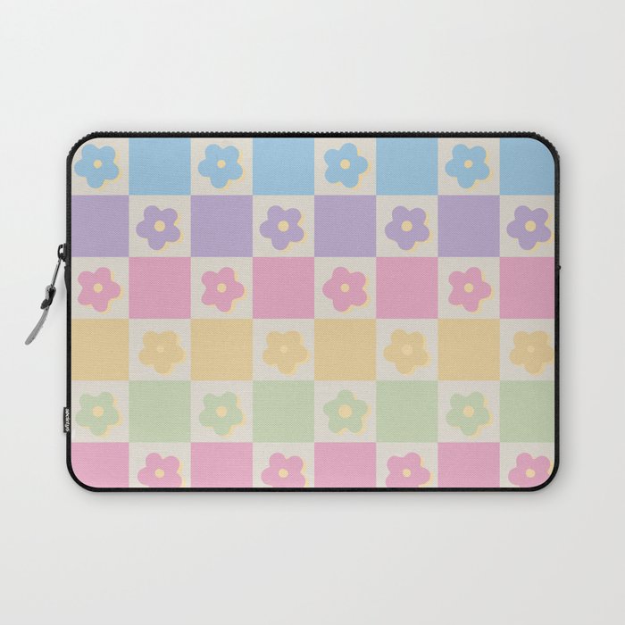 Checkered Flower Power Danish Pastel Rainbow Tones Laptop Sleeve