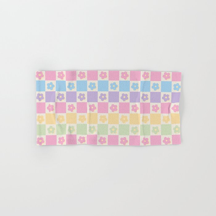 Checkered Flower Power Danish Pastel Rainbow Tones Bath Towel Gallery Image 1