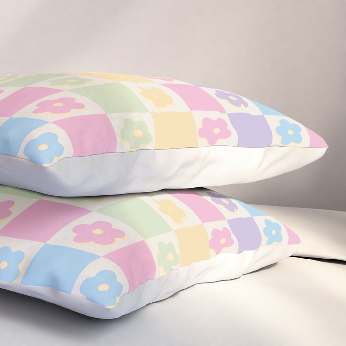 Checkered Flower Power Danish Pastel Rainbow Tones Pillow Sham Gallery Image 3