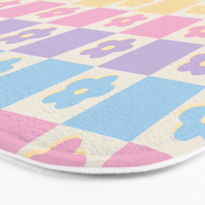 Checkered Flower Power Danish Pastel Rainbow Tones Bath Mat Gallery Image 3