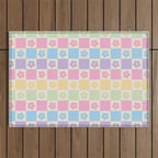 Checkered Flower Power Danish Pastel Rainbow Tones Outdoor Rug Gallery Image 1