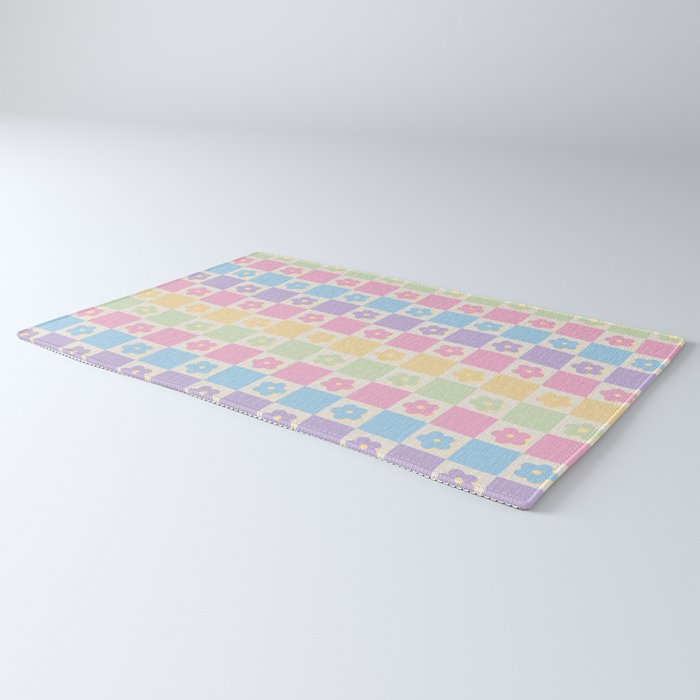 Checkered Flower Power Danish Pastel Rainbow Tones Rug Gallery Image 3