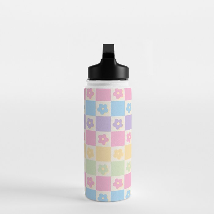 Checkered Flower Power Danish Pastel Rainbow Tones Water Bottle Gallery Image 3