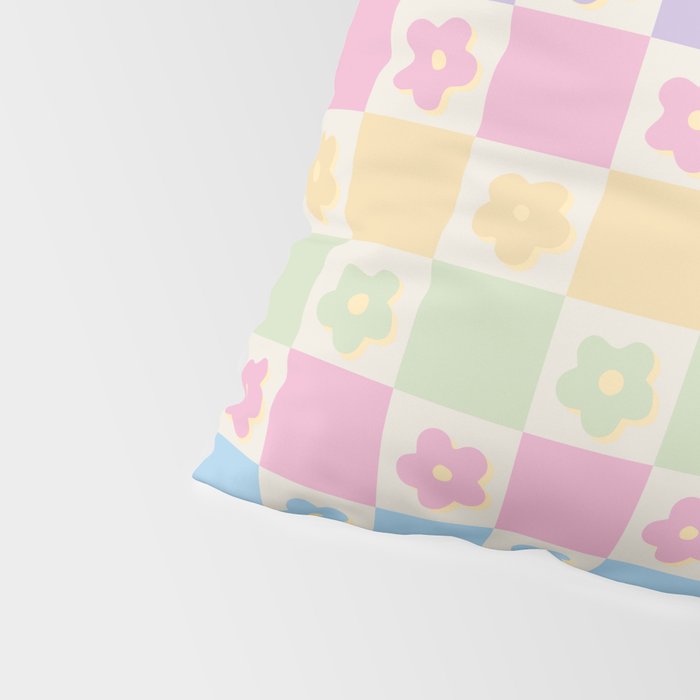 Checkered Flower Power Danish Pastel Rainbow Tones Pillow Sham Gallery Image 4
