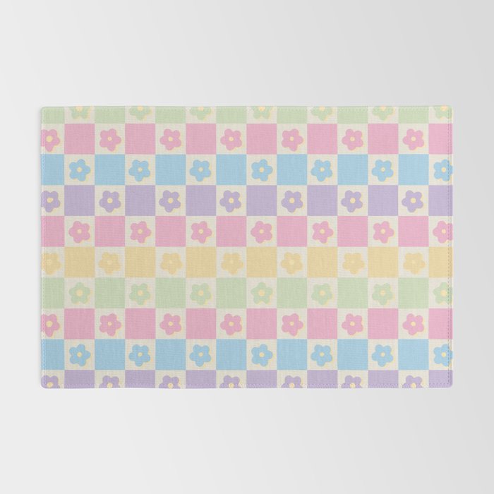 Checkered Flower Power Danish Pastel Rainbow Tones Rug Gallery Image 2