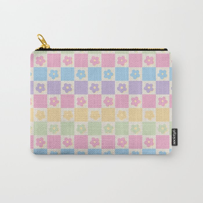 Checkered Flower Power Danish Pastel Rainbow Tones Carry All Pouch Gallery Image 1