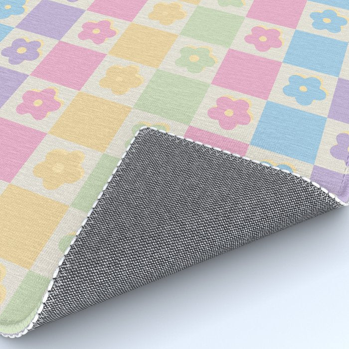 Checkered Flower Power Danish Pastel Rainbow Tones Rug Gallery Image 4