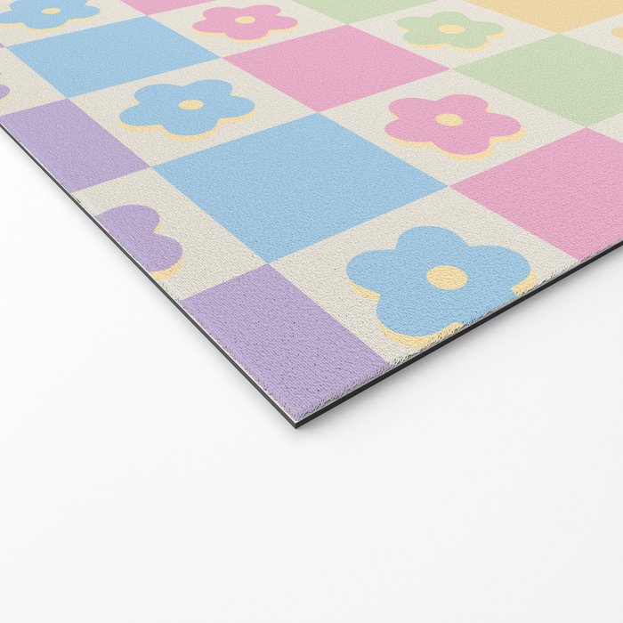 Checkered Flower Power Danish Pastel Rainbow Tones Welcome Mat Gallery Image 2