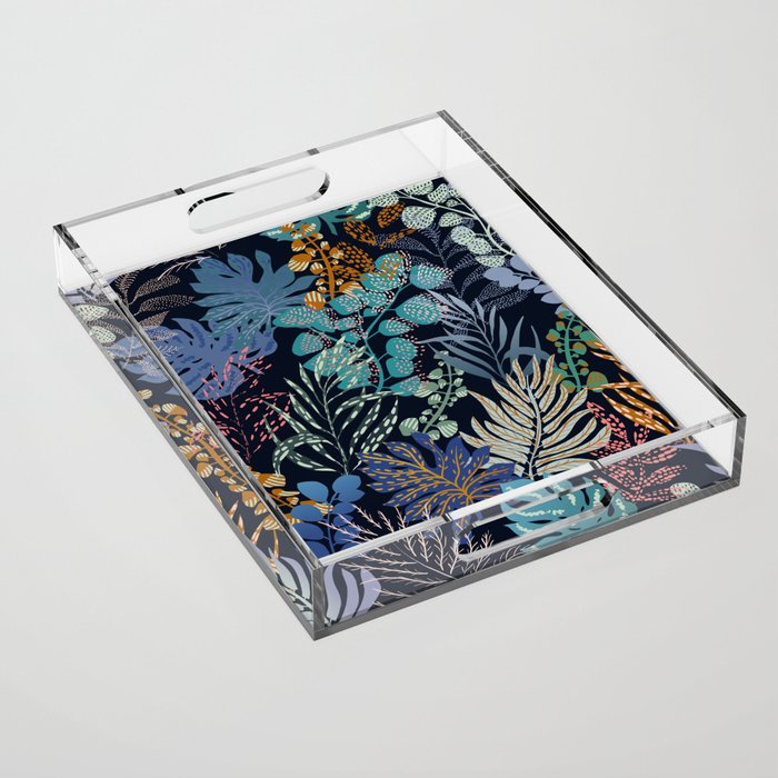 tropical blue night leaves Acrylic Tray Gallery Image 1