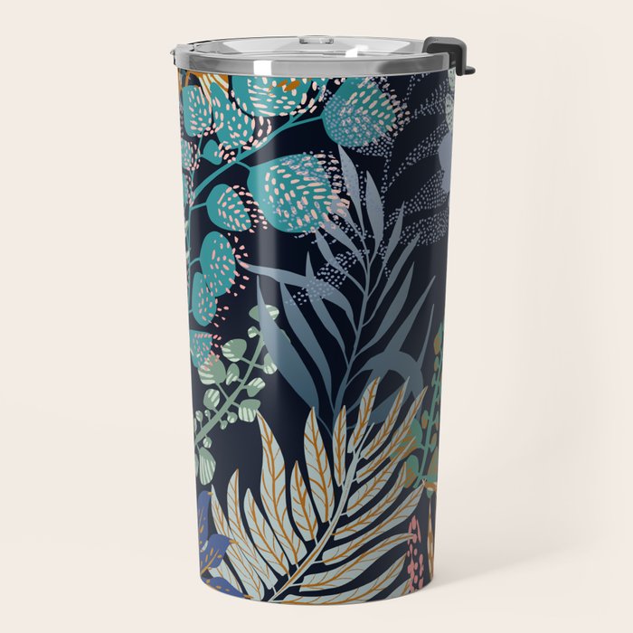 tropical blue night leaves Travel Mug Gallery Image 2