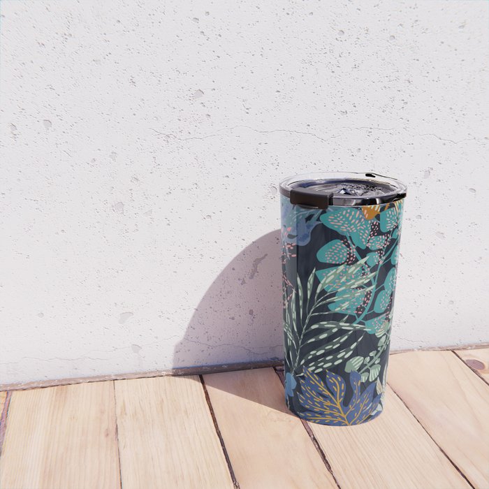 tropical blue night leaves Travel Mug Gallery Image 4