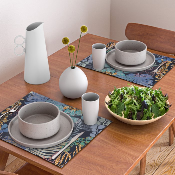 tropical blue night leaves Placemat Gallery Image 2