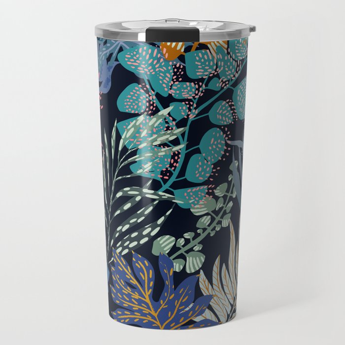 tropical blue night leaves Travel Mug Gallery Image 1