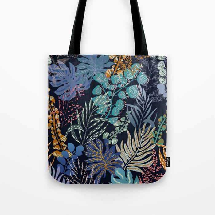 tropical blue night leaves Tote Bag Gallery Image 1