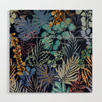 tropical blue night leaves Wood Wall Art Gallery Image 1